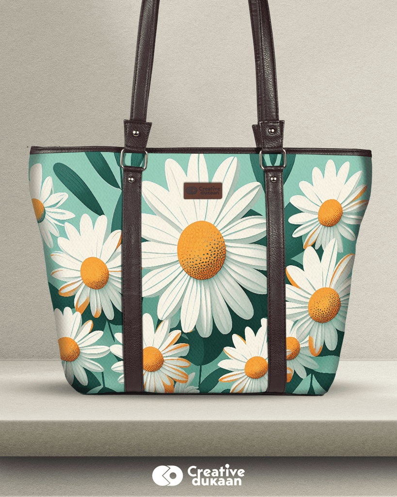 Elegant White Bloom Trendy Tote Bag for Women - Creative Dukaan