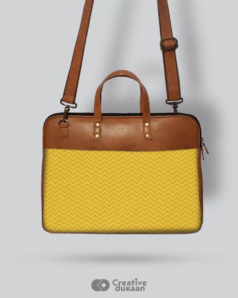 Classic Vegan Leather Laptop Bag With Golden Yellow Colour ZigZags