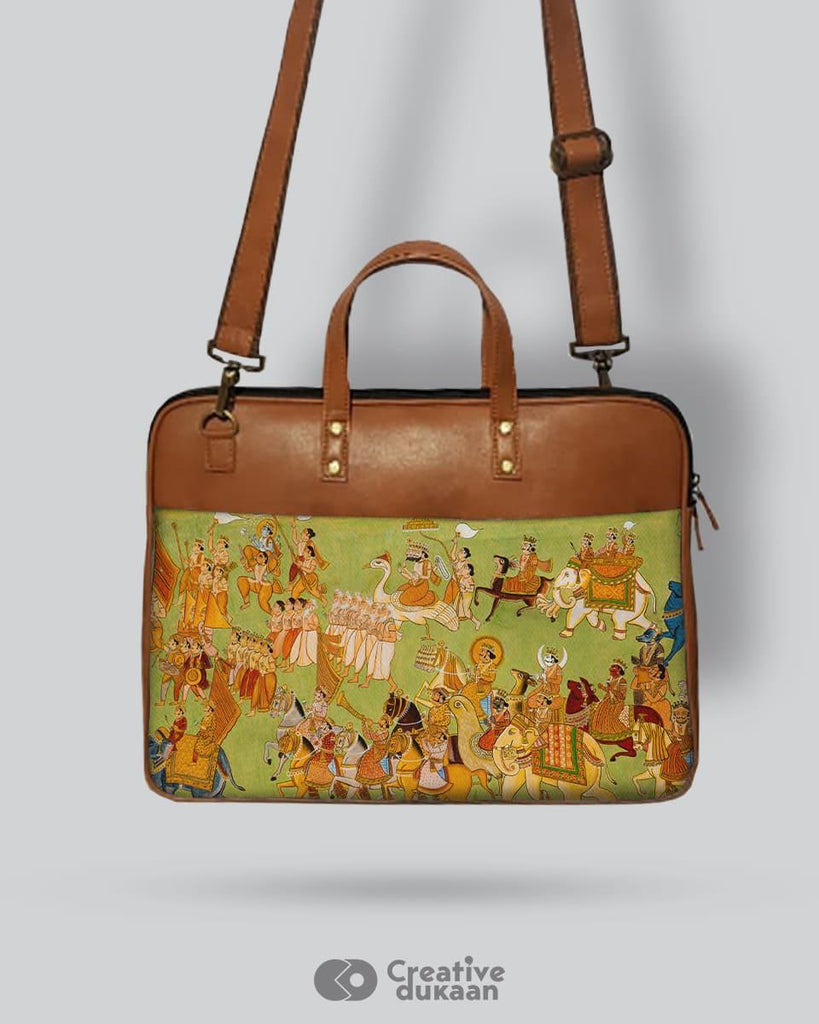 Indian History Leather Laptop Bag for Art Lover | Creative Dukaan